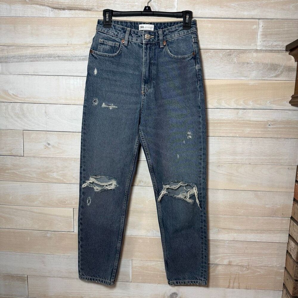 Zara High Waist Ripped Classic Mom Jeans Women’s Size 4